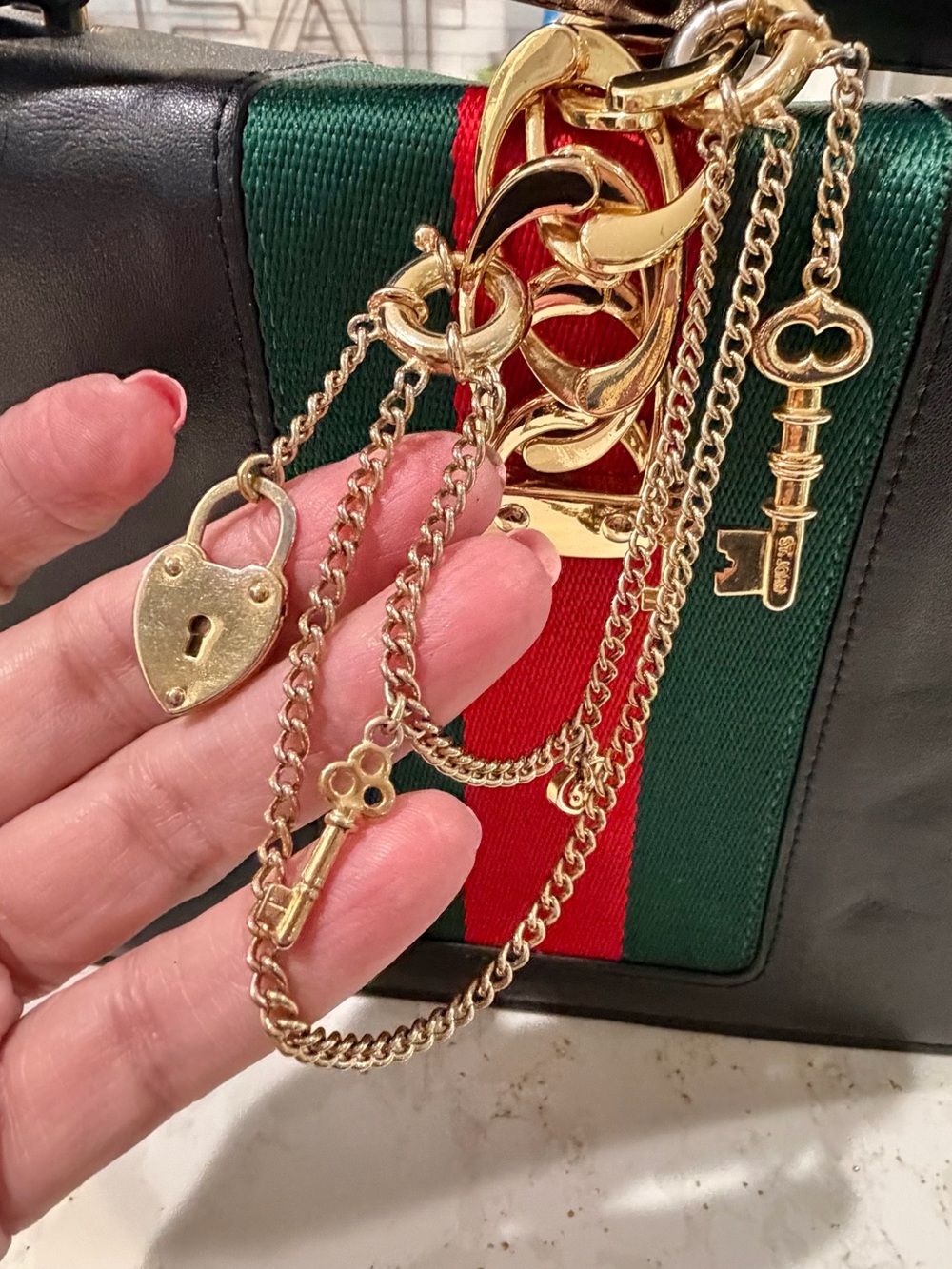 Vintage ST. JOHN Key & Heart Multi-Strand Charm Belt/Jacket Extender/Purse Charm